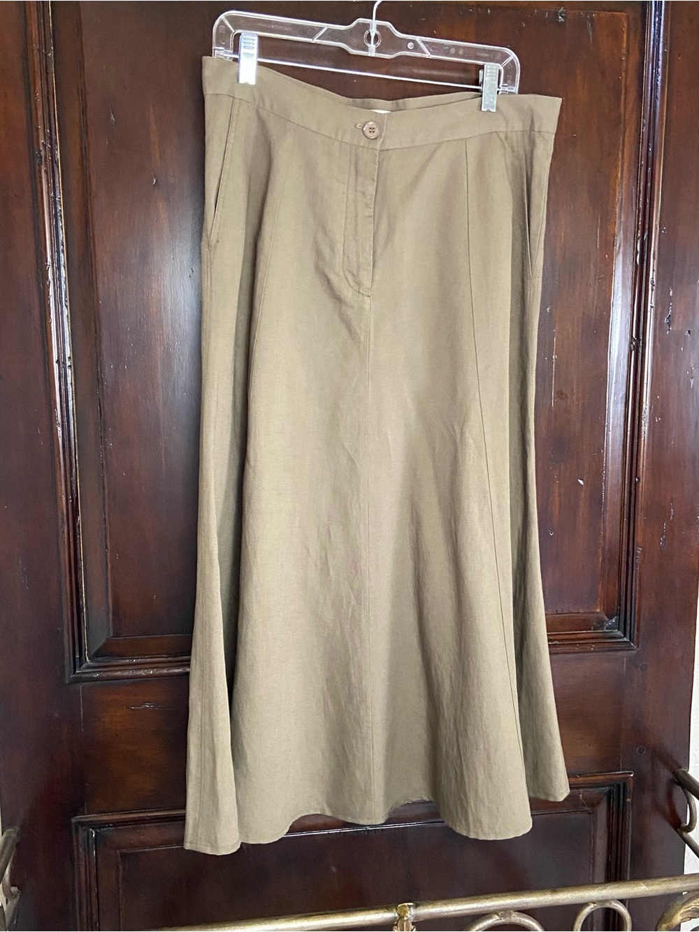 Zara Olive Khaki A-Line Midi Skirt Linen Blend